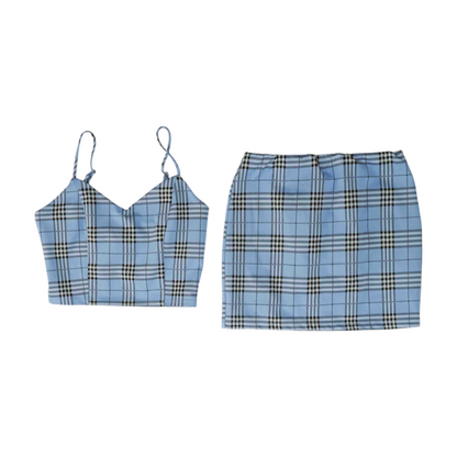 Blue Plaid Skirt Set
