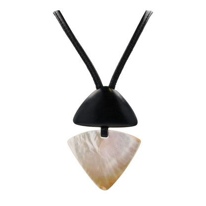 Shell, Wood And Leather Pendant Necklace
