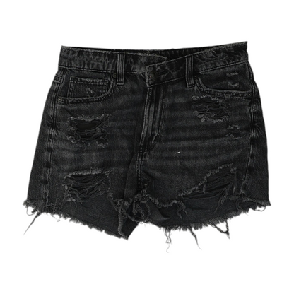 Black Solid Denim Shorts
