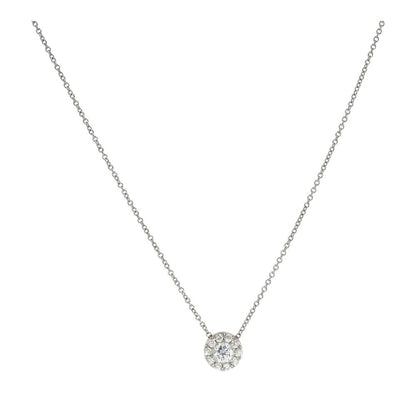 1/5 Ct 18K White Gold Round Diamond Halo Cluster Pendant Necklace