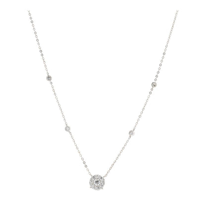 5/8 Ct 14K White Gold Station Diamonds With Cluster Center Pendant Necklace