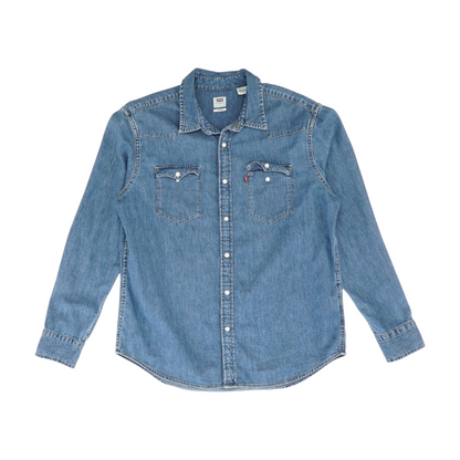 Blue Solid Long Sleeve Button Down