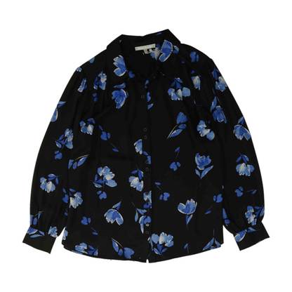 Black Plus Size Floral Button Down