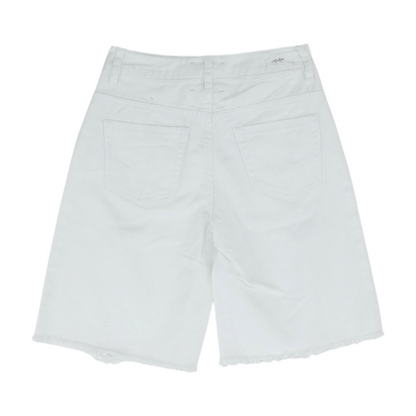 White Solid Denim Shorts