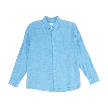Blue Solid Long Sleeve Button Down