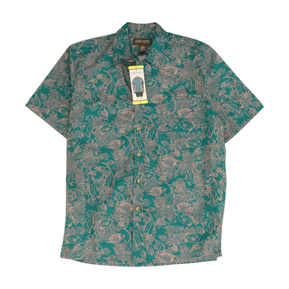 Teal Print Short Sleeve Button Down