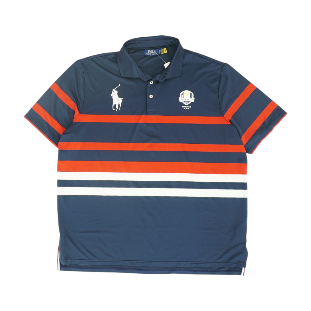 Navy Striped Short Sleeve Polo