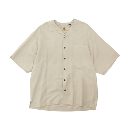 Vintage Ivory Solid Short Sleeve Button Down