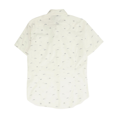 White Print Short Sleeve Button Down