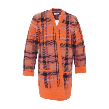 Orange Plaid Cardigan Sweater