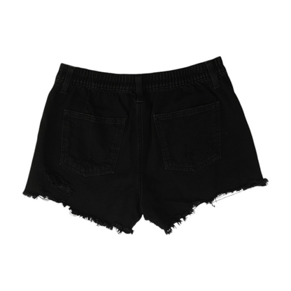 Black Solid Denim Shorts