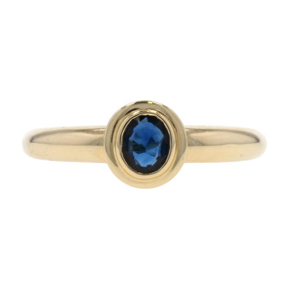 3/8 Ct 14K Gold Bezel Set Oval Sapphire Stackable Ring