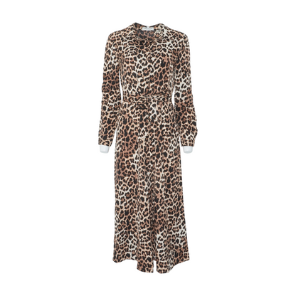 Beige Animal Print Midi Dress