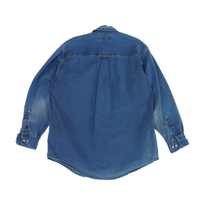 Vintage Blue Solid Long Sleeve Button Down