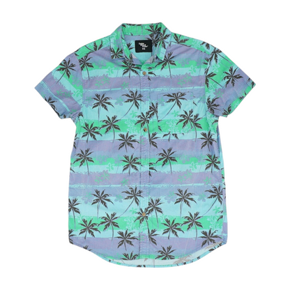 Blue Tropical Short Sleeve Button Down