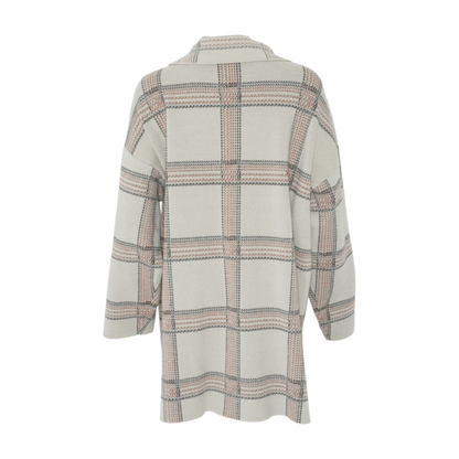 Beige Plus Size Plaid Cardigan Sweater