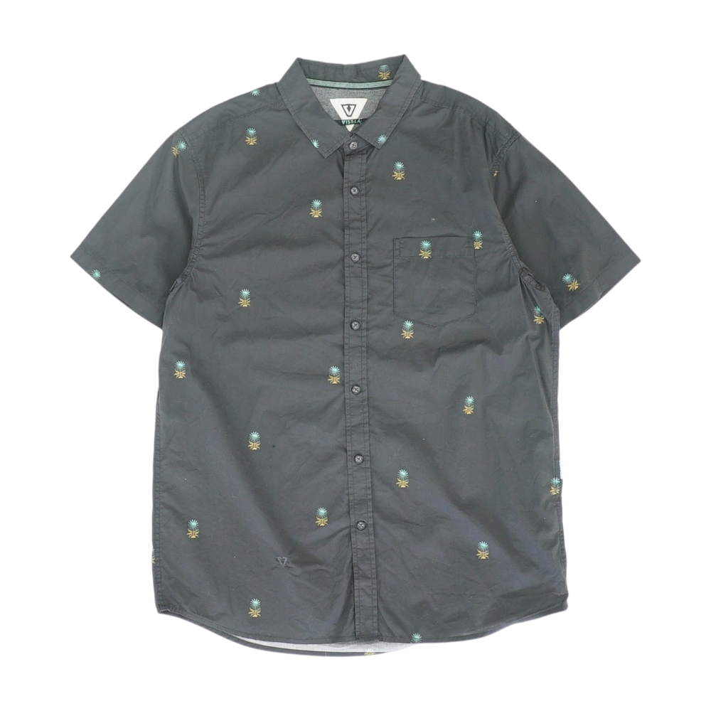 Black Print Short Sleeve Button Down