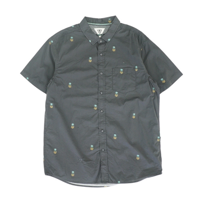Black Print Short Sleeve Button Down