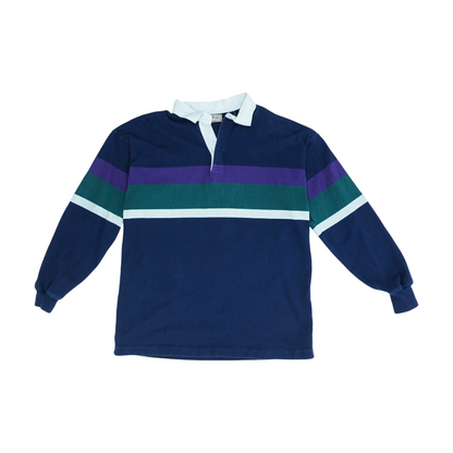 Navy Color Block Long Sleeve Polo