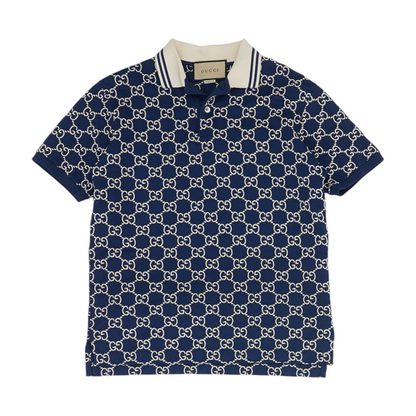Navy GG Monogram Jacquard Polo Shirt