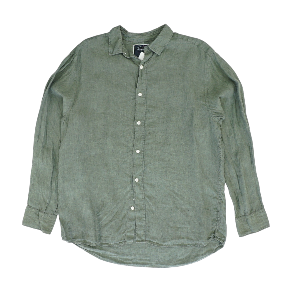 Green Solid Long Sleeve Button Down
