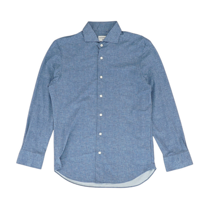 Blue Solid Long Sleeve Button Down
