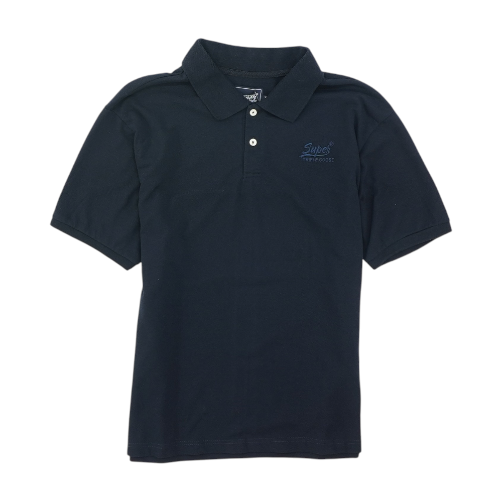 Super Triple Goose Navy Solid Short Sleeve Polo – Image 1