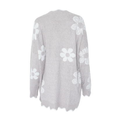 Beige Floral Cardigan Sweater