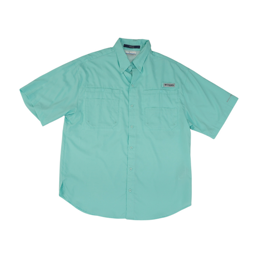 Blue Solid Short Sleeve Button Down