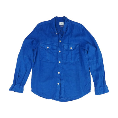 Blue Solid Long Sleeve Button Down