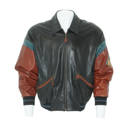 Vintage Pelle Pelle ‘Soda Club’ Patched Globe Leather Jacket
