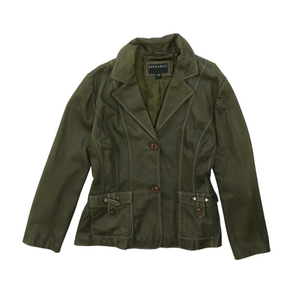 Green Petite Solid Leather Jacket