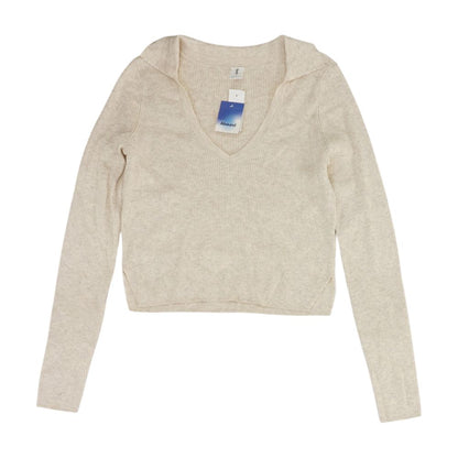 Beige V Neck Knit Top