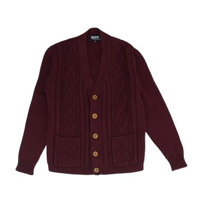 Vintage Red Solid Cardigan Sweater