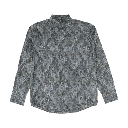 Gray Graphic Long Sleeve Button Down