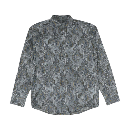 Gray Graphic Long Sleeve Button Down
