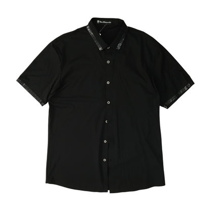 Black Solid Short Sleeve Button Down