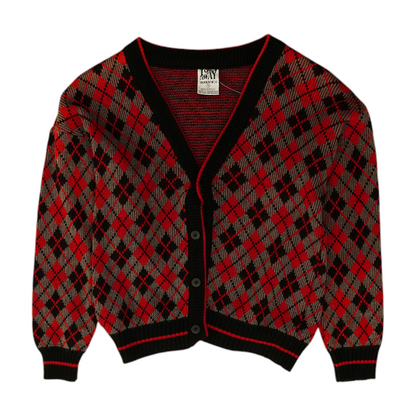 Vintage Red Argyle Cardigan Sweater