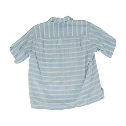 Blue Solid Short Sleeve Button Down