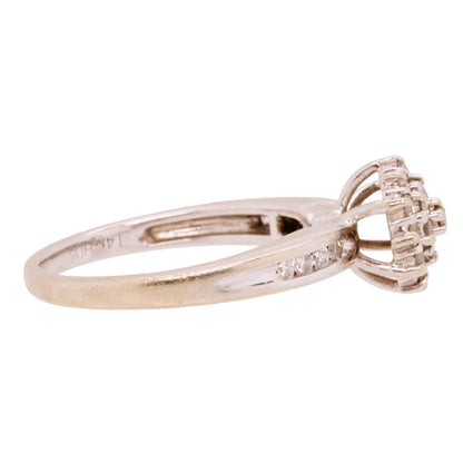 14K White Gold Round Diamond Cluster Engagement Ring