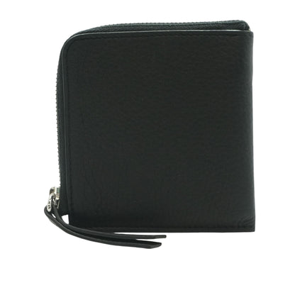 Black Grained Leather Four Stitches Zip Wallet