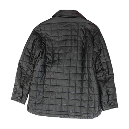 Black Solid Faux Leather Jacket
