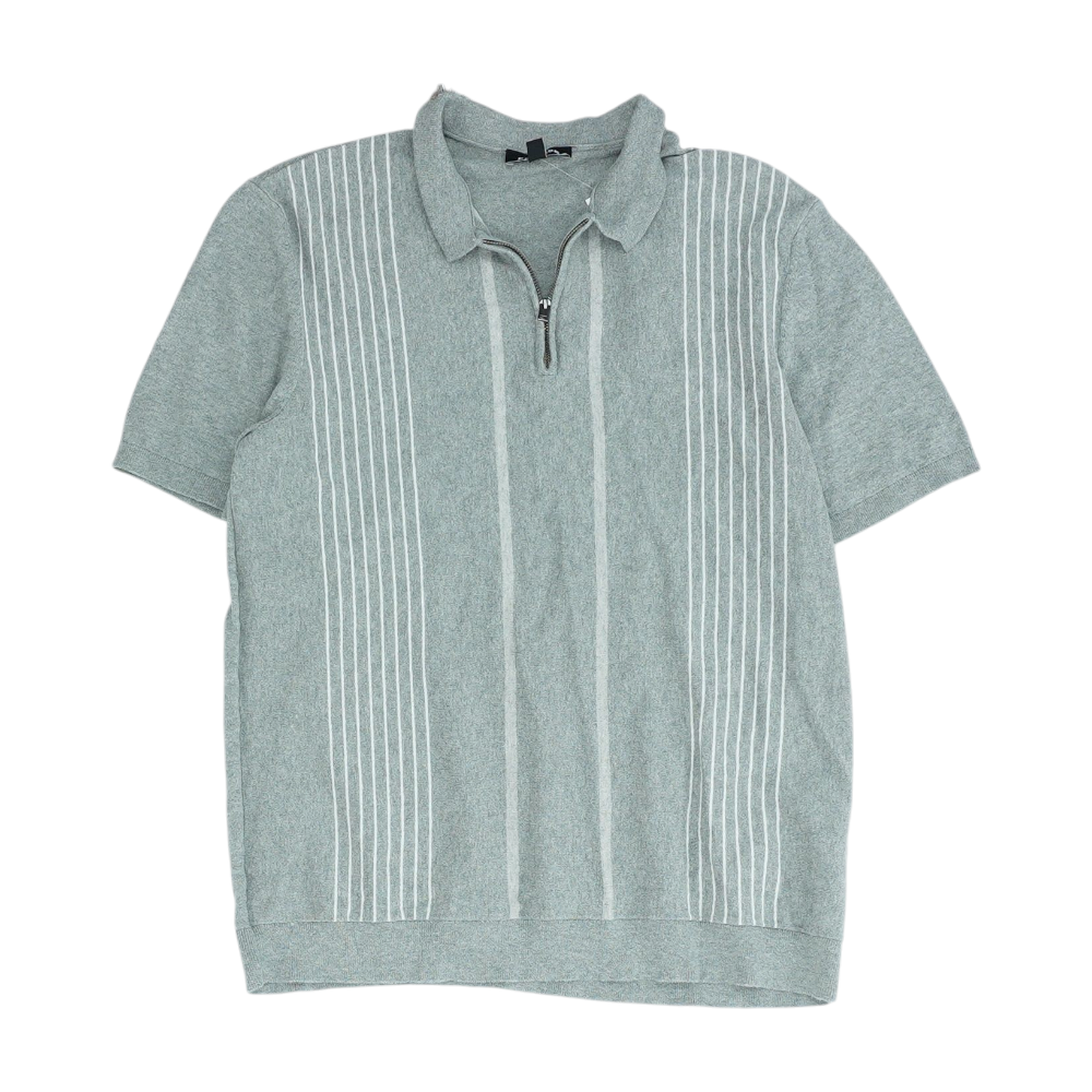Gray Striped Short Sleeve Polo
