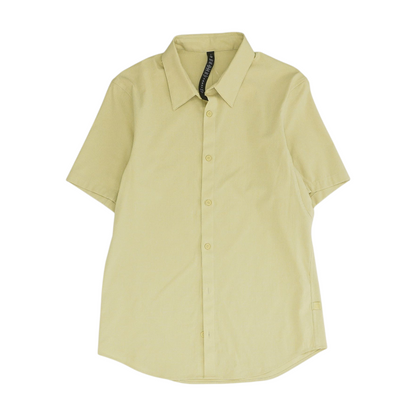 Green Solid Short Sleeve Button Down