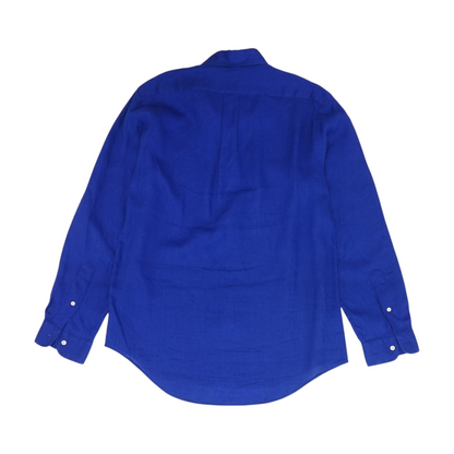 Blue Solid Long Sleeve Button Down