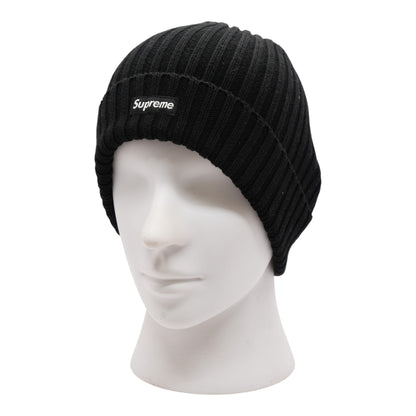 Black Ribbed Knit Logo Beanie