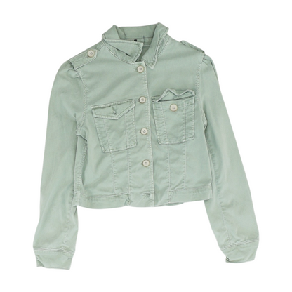 Green Solid Denim Jacket