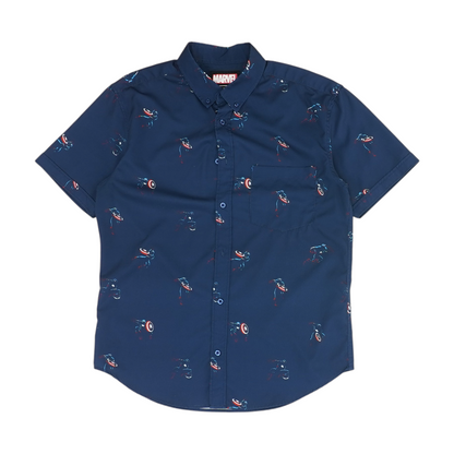 Navy Print Short Sleeve Button Down