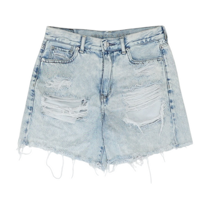 Blue Solid Denim Shorts