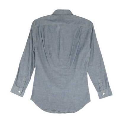 Blue Solid Long Sleeve Button Down